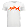 SwainfishLogo1 fishing graphic T-shirt in white, front view