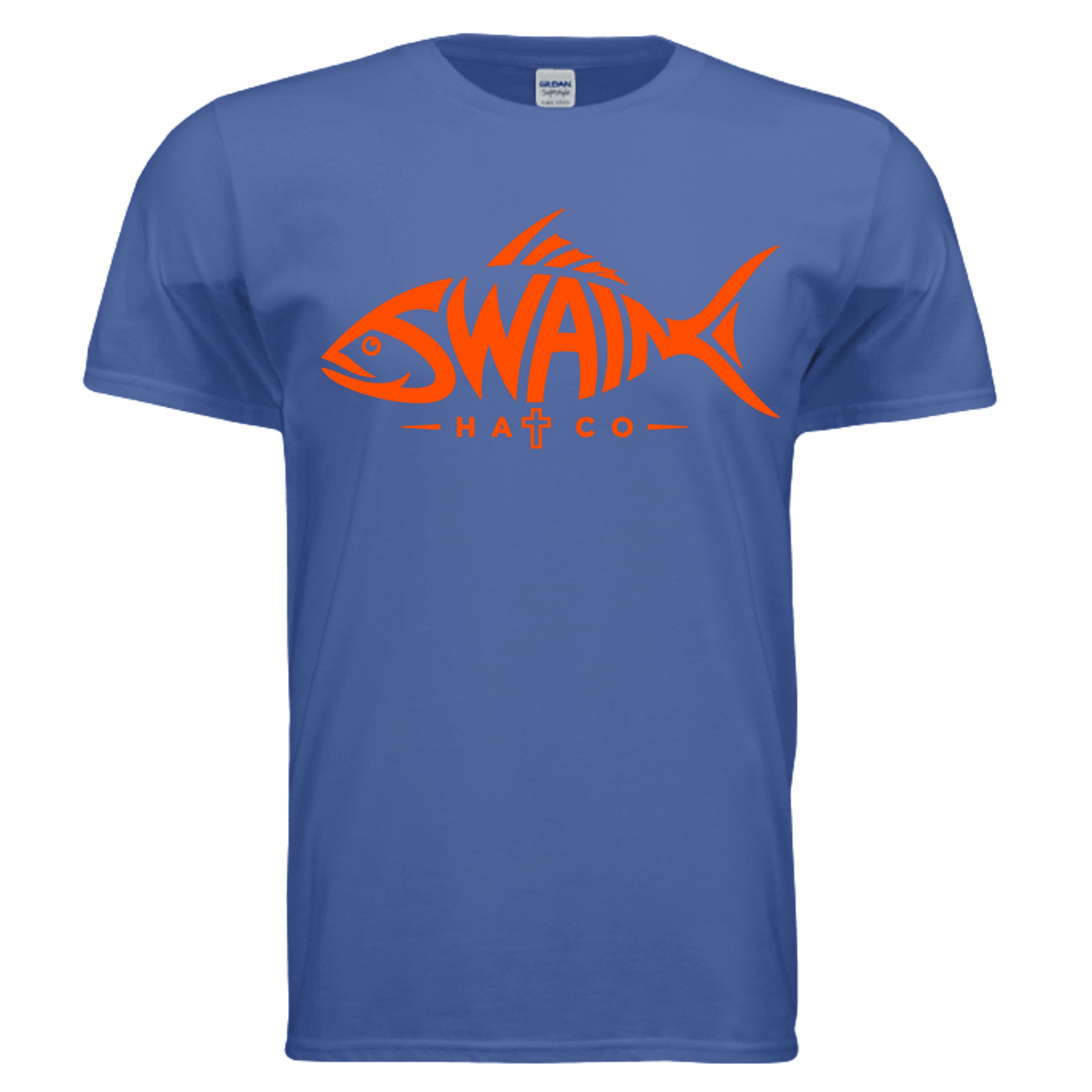 SwainfishLogo1 fishing graphic T-shirt in metro blue, front view