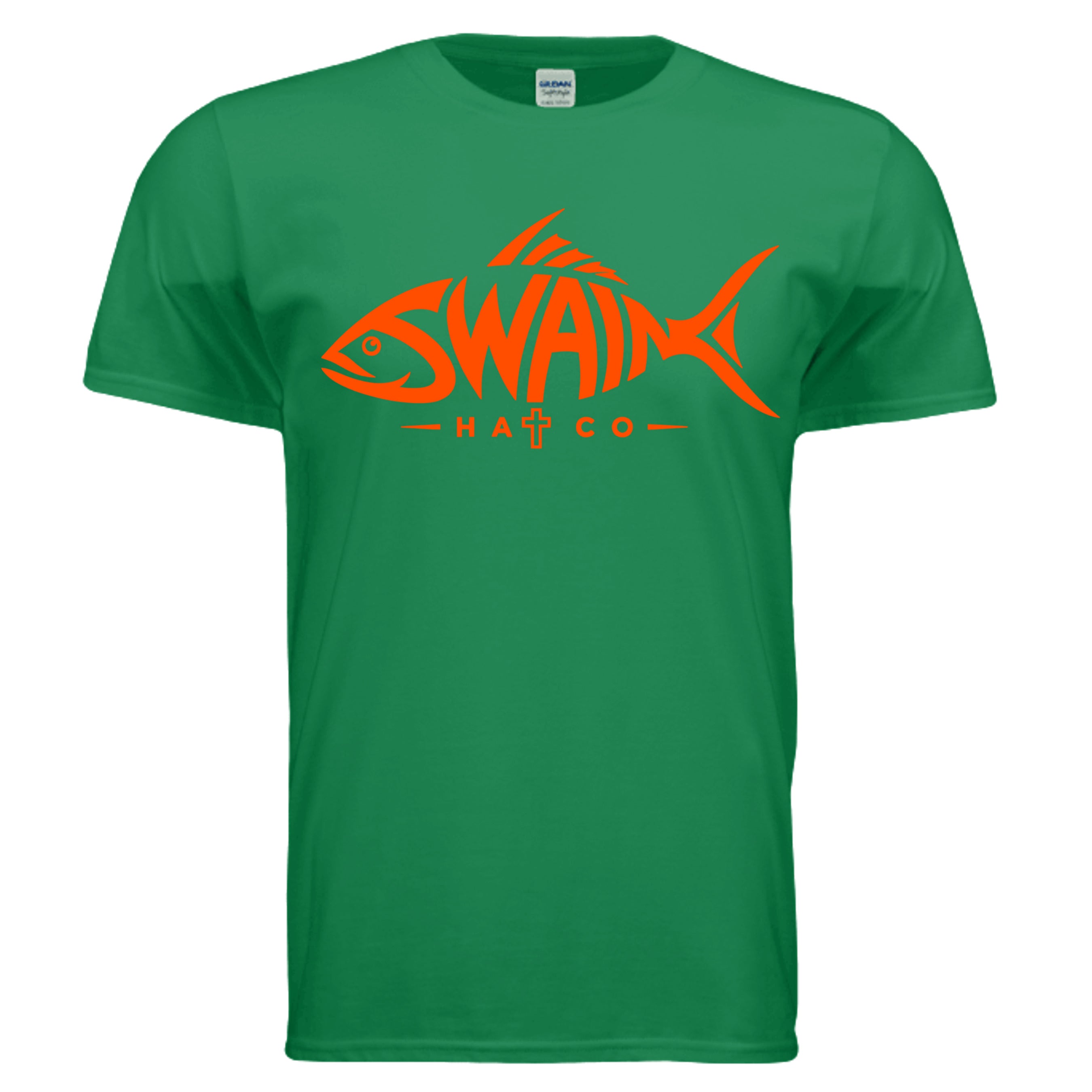 SwainfishLogo1 fishing graphic T-shirt in turf green, front view
