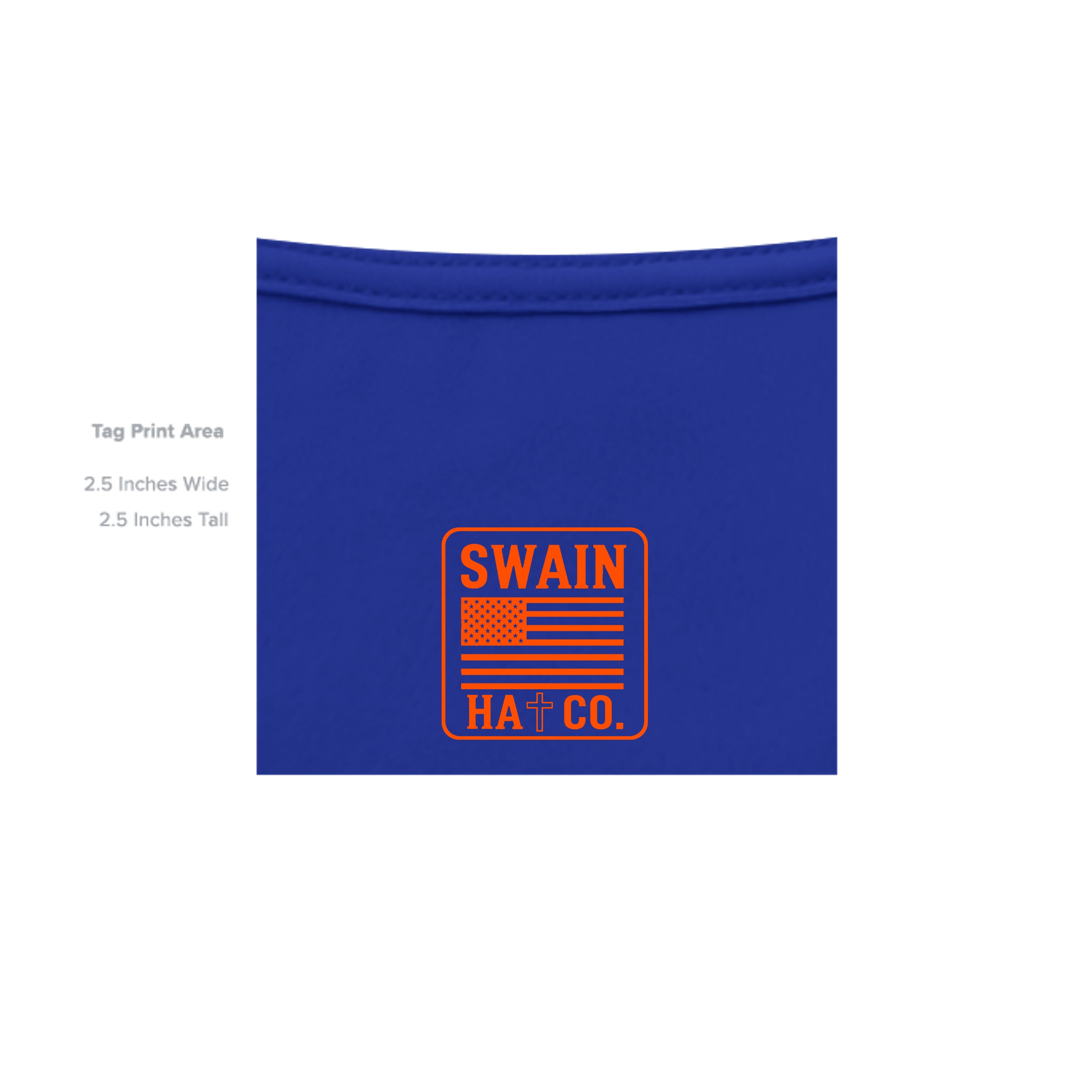 SwainfishLogo1 royal blue T-shirt inside label detail