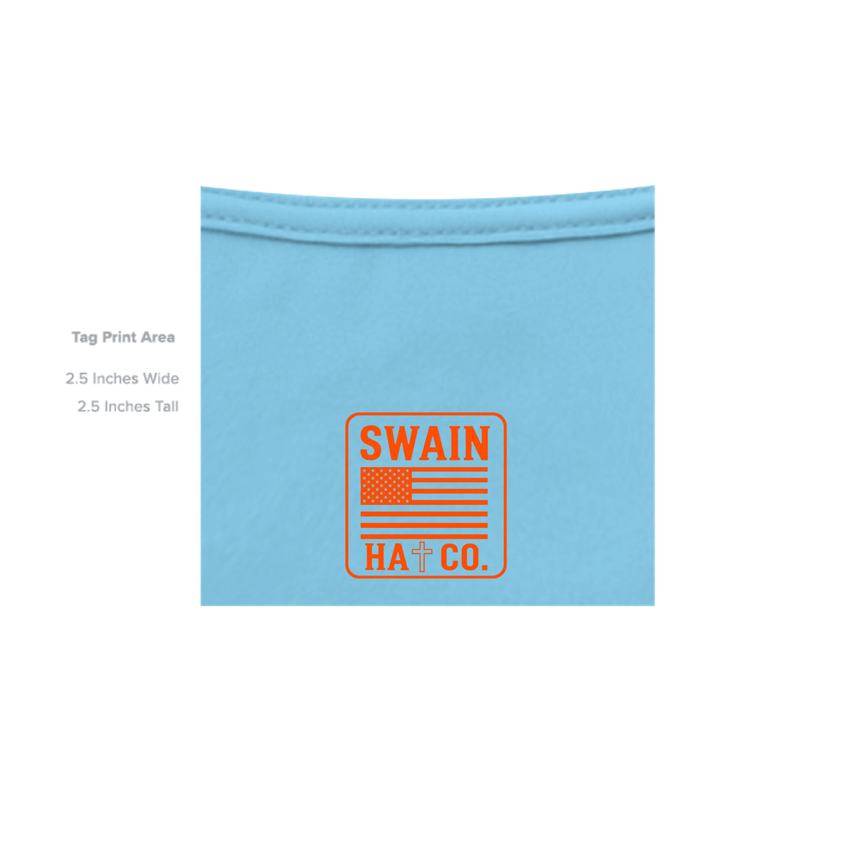 SwainfishLogo1 sky blue T-shirt inside label detail