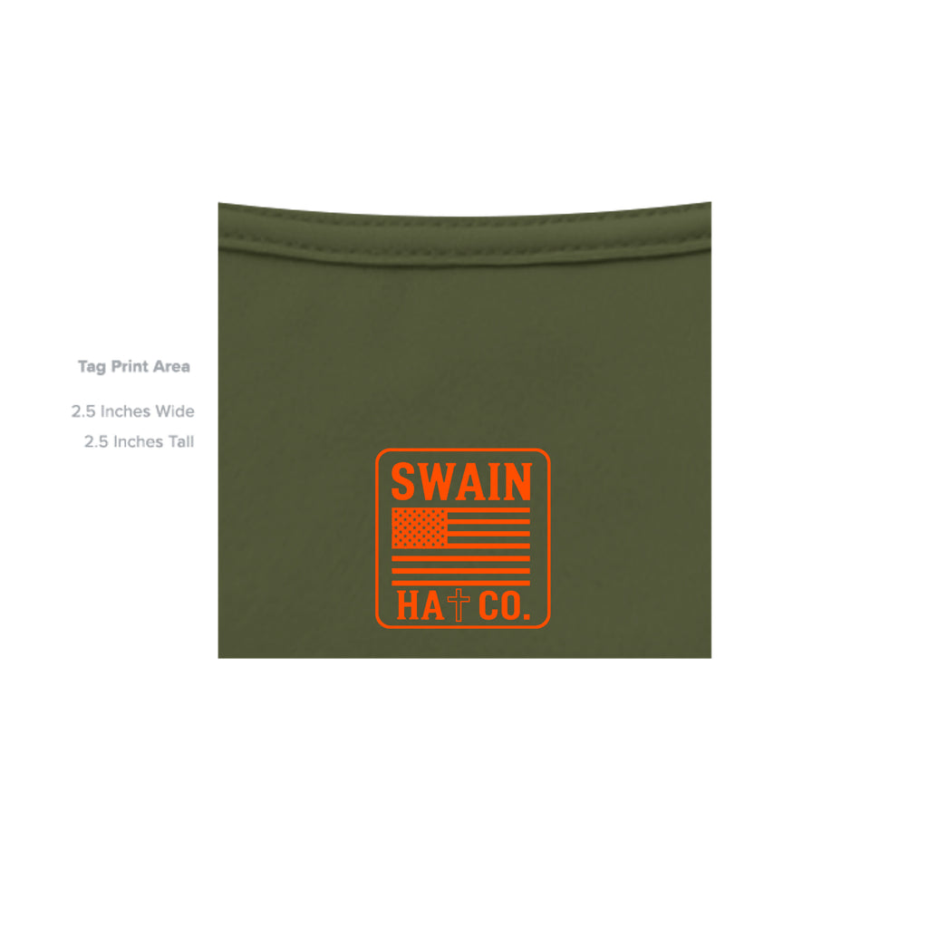 SwainfishLogo1 military green T-shirt inside label detail