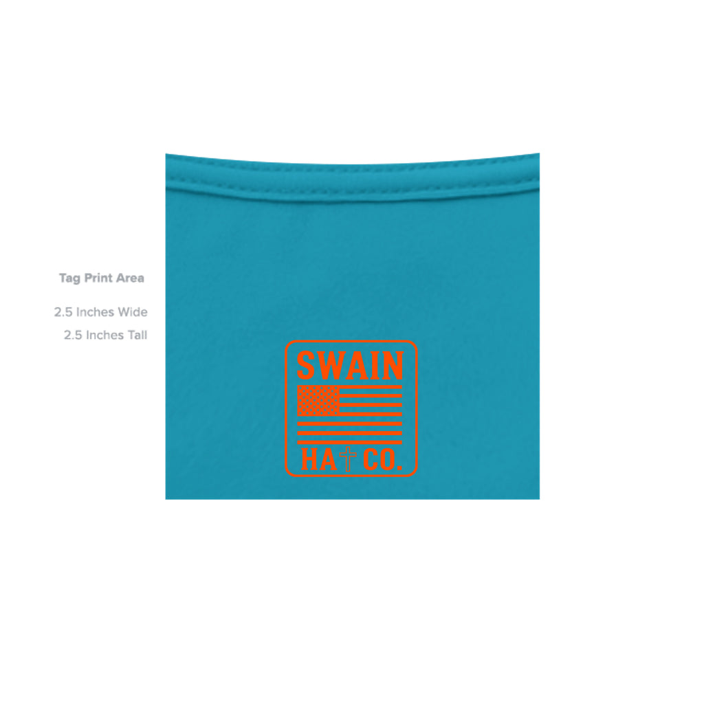 SwainfishLogo1 tropical blue T-shirt inside label detail