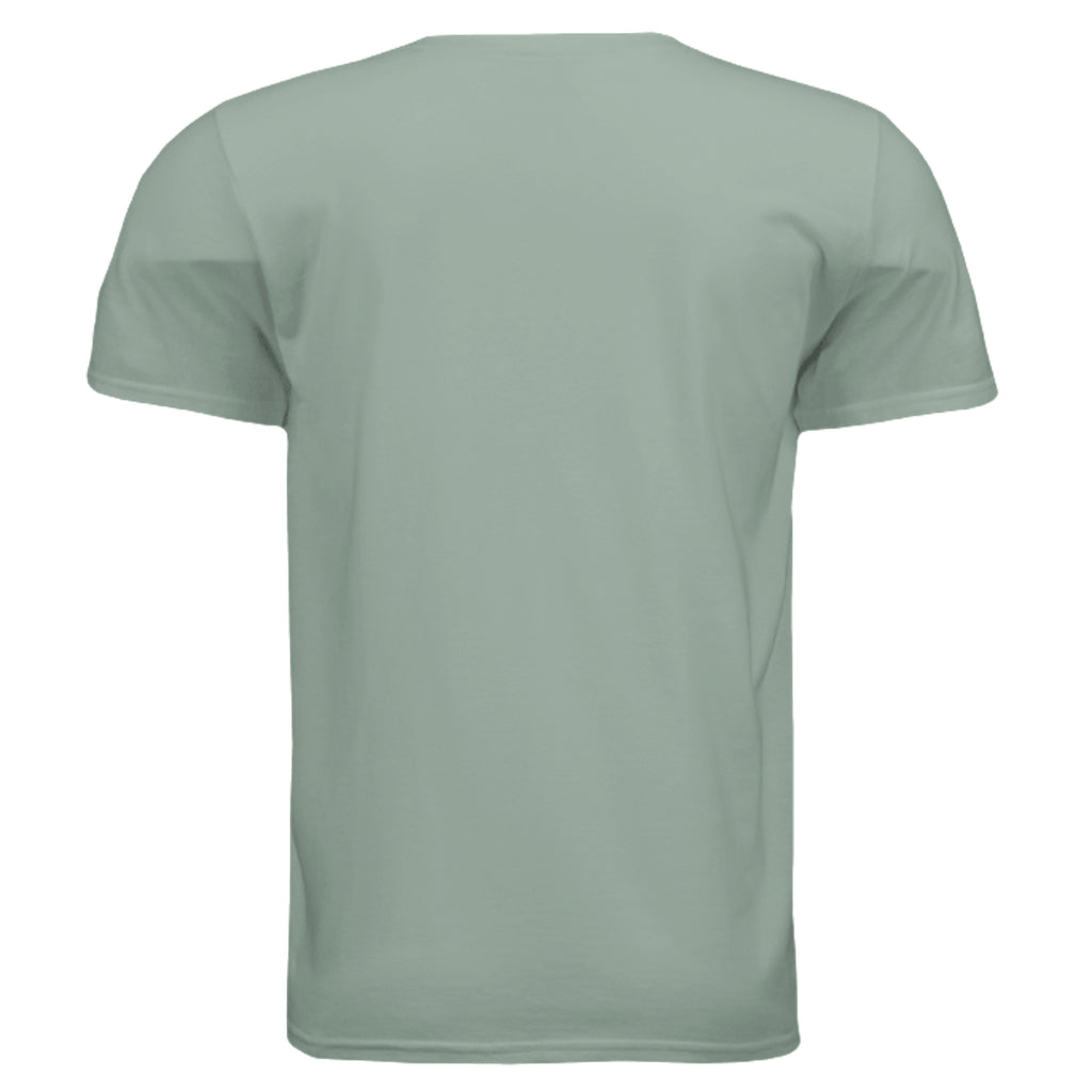 SwainfishLogo2 fishing graphic T-shirt in sage, back view
