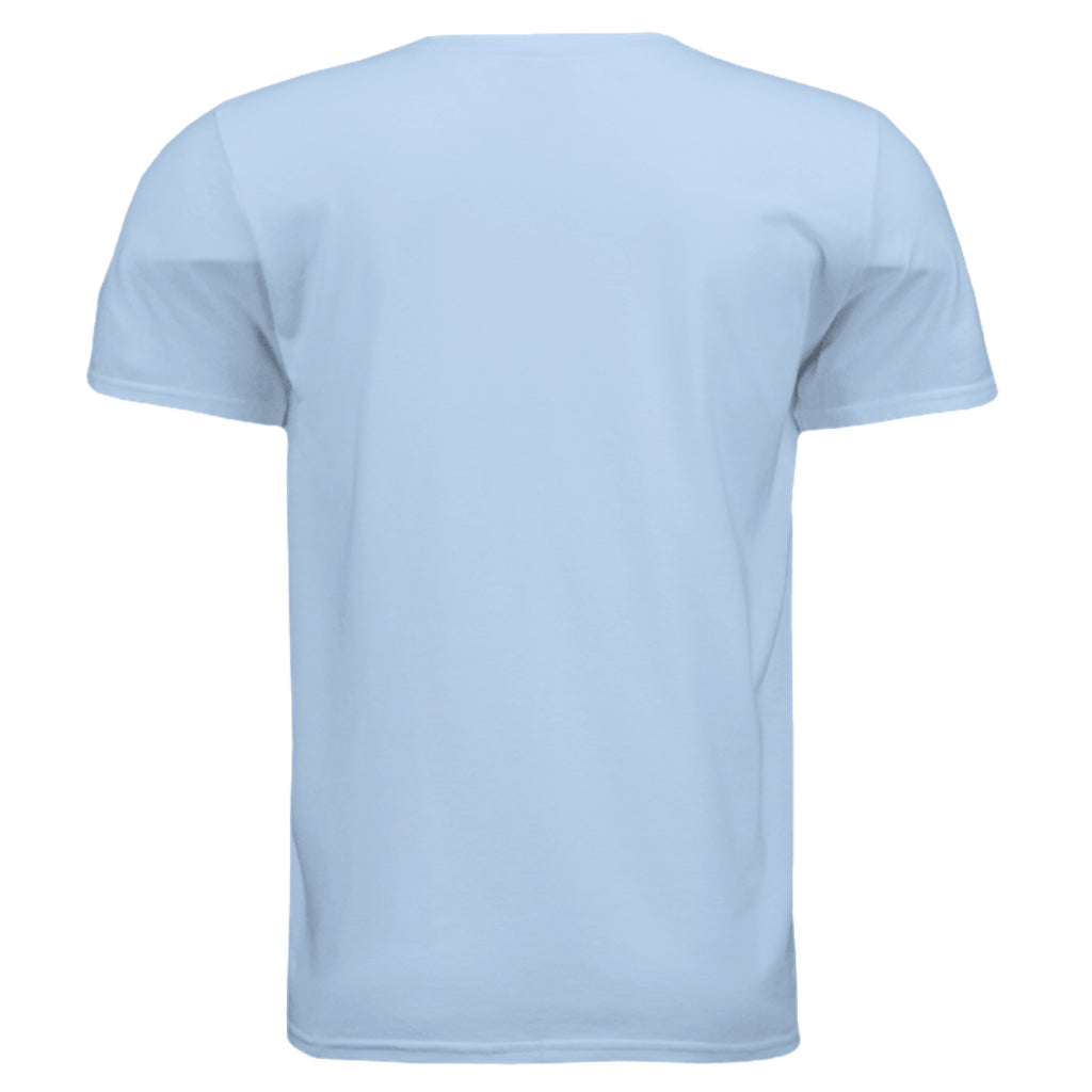 SwainfishLogo2 fishing graphic T-shirt in light blue, back view