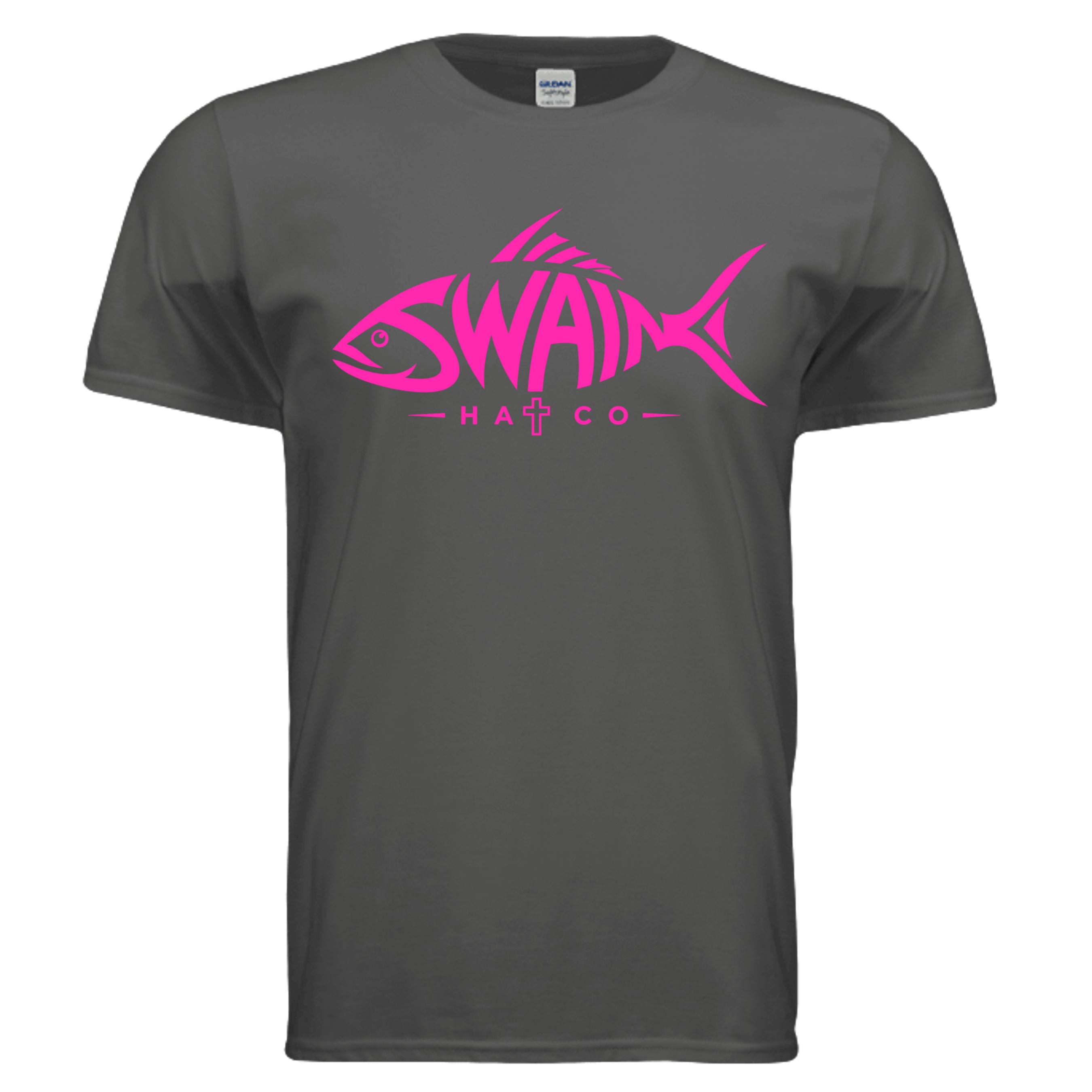SwainfishLogo2 fishing graphic T-shirt in charcoal, front view