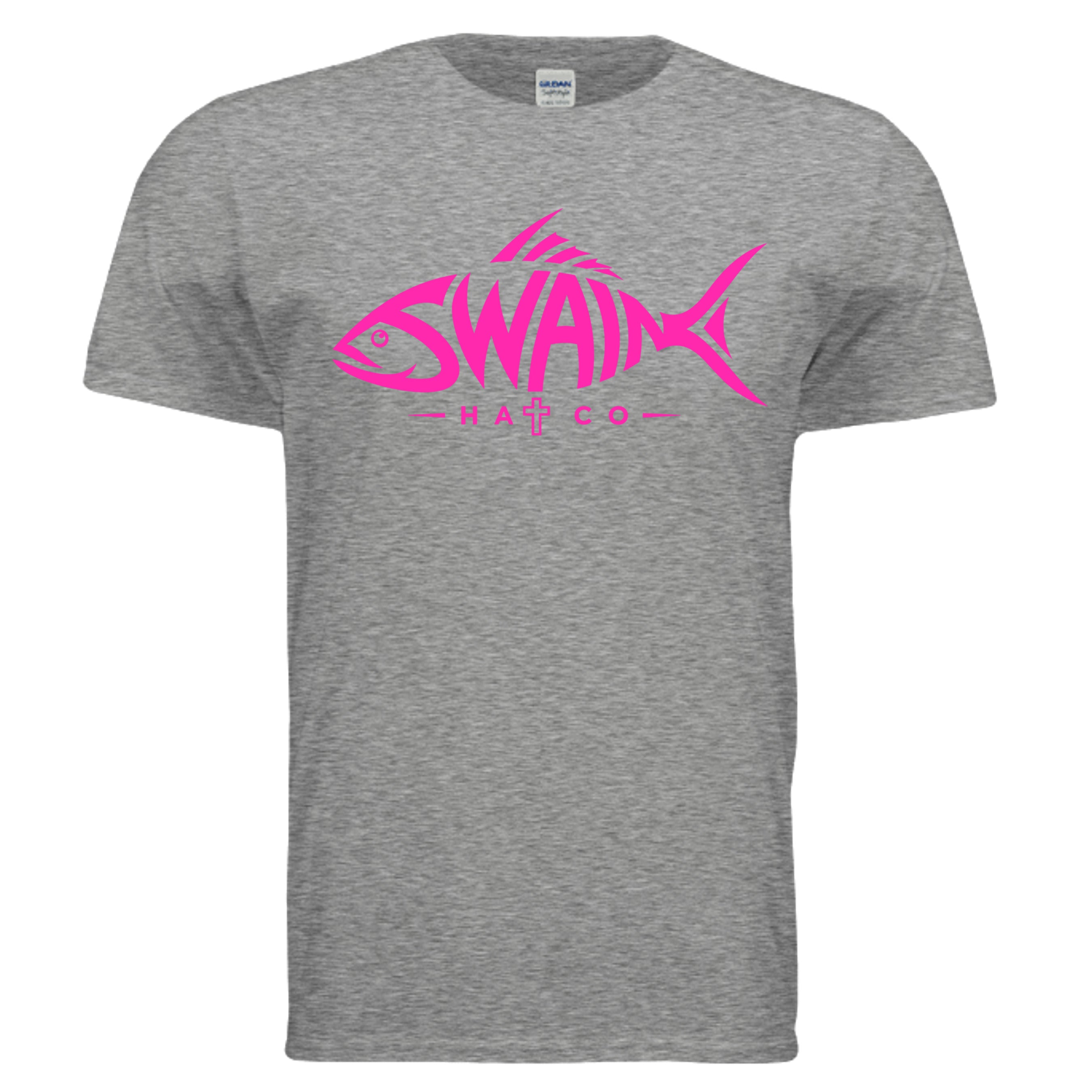 SwainfishLogo2 fishing graphic T-shirt in graphite heather, front view