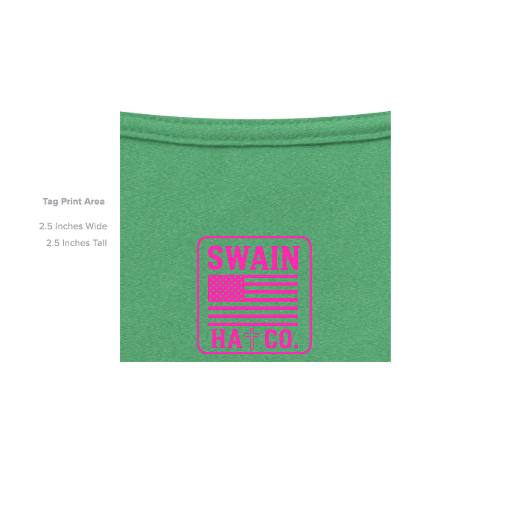 SwainfishLogo2 heather Irish green T-shirt inside label detail