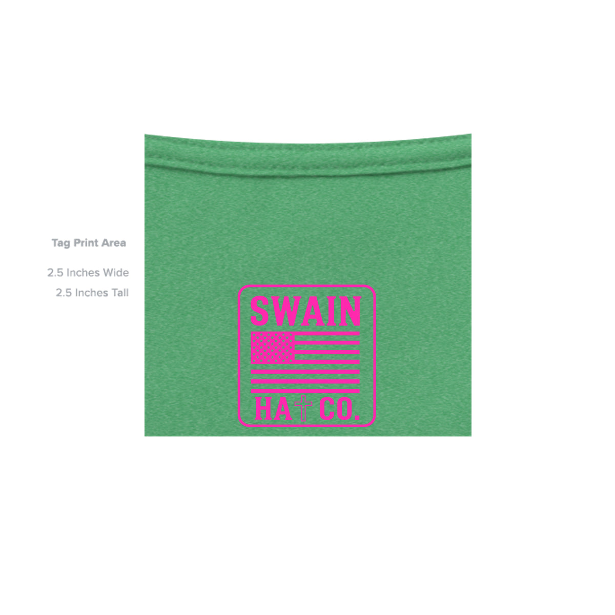 SwainfishLogo2 heather Irish green T-shirt inside label detail