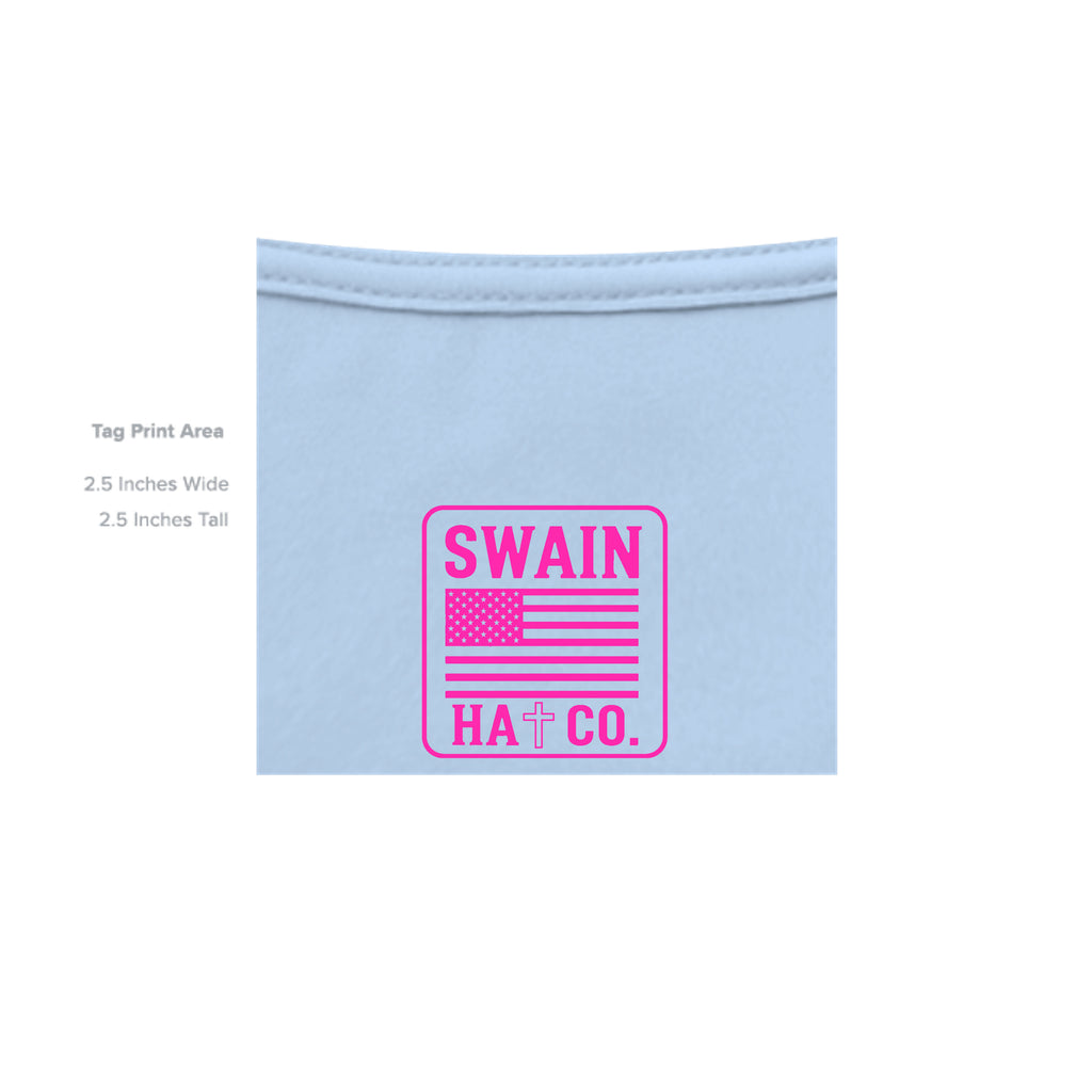 SwainfishLogo2 light blue T-shirt inside label detail