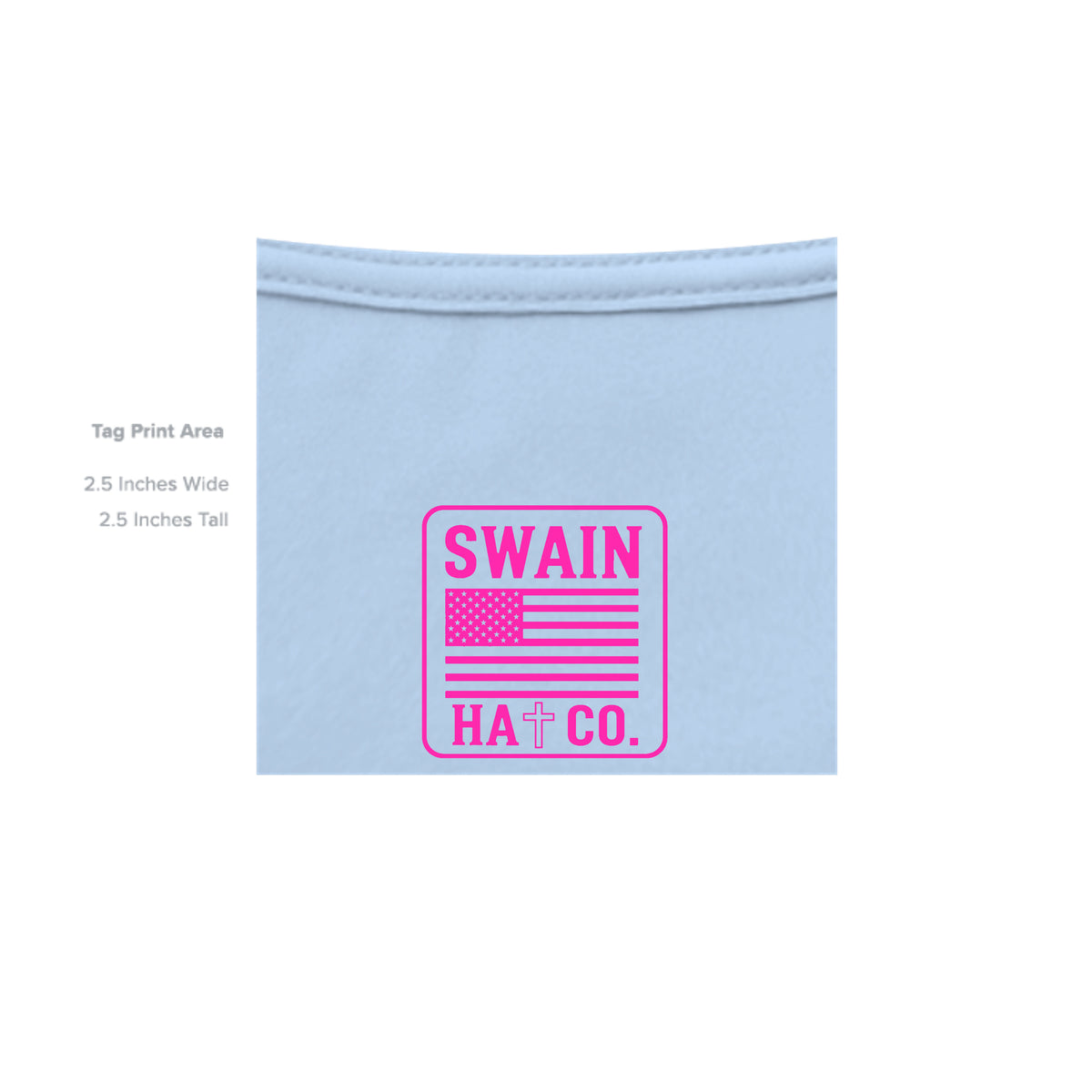 SwainfishLogo2 light blue T-shirt inside label detail
