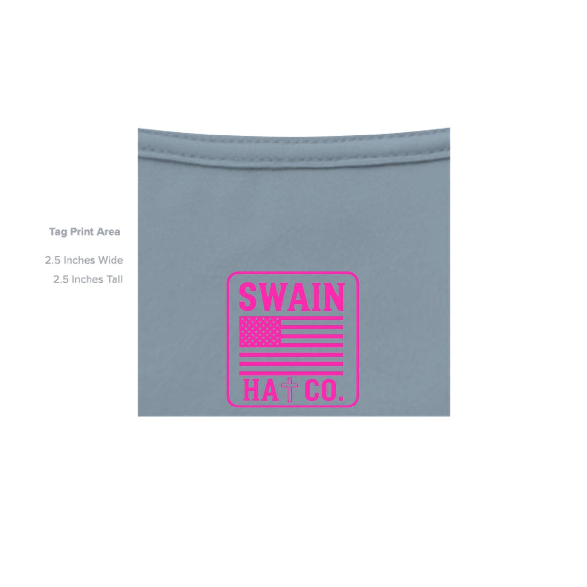 SwainfishLogo2 stone blue T-shirt inside label detail