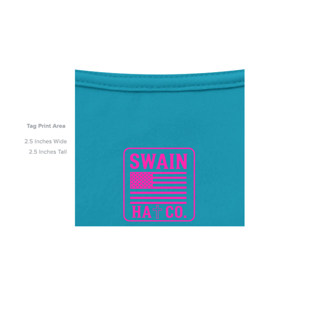SwainfishLogo2 tropical blue T-shirt inside label detail