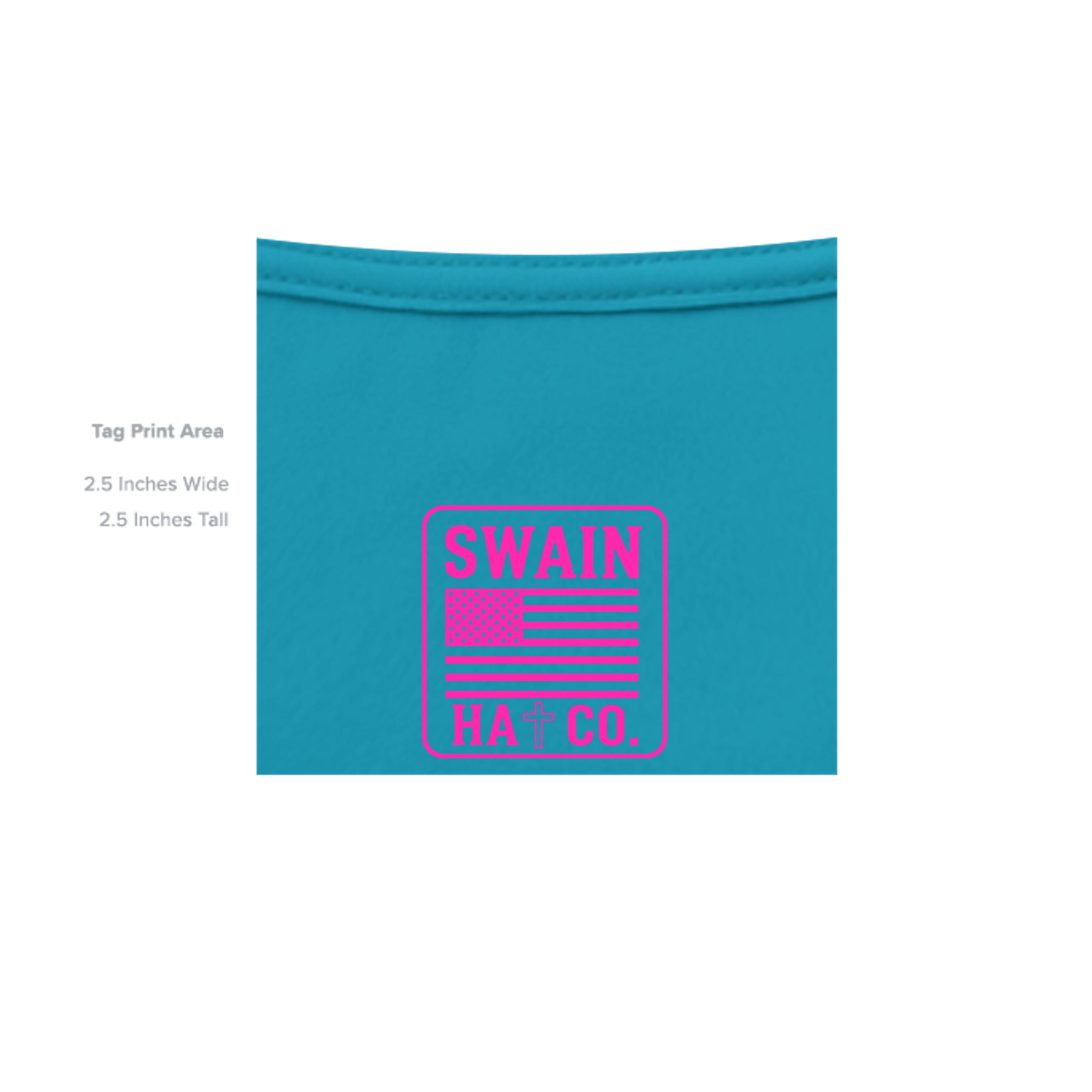 SwainfishLogo2 tropical blue T-shirt inside label detail