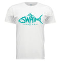SwainfishLogo3 fishing graphic T-shirt in white, front view