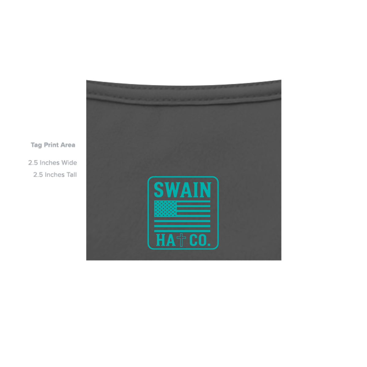 SwainfishLogo3 charcoal T-shirt inside label detail
