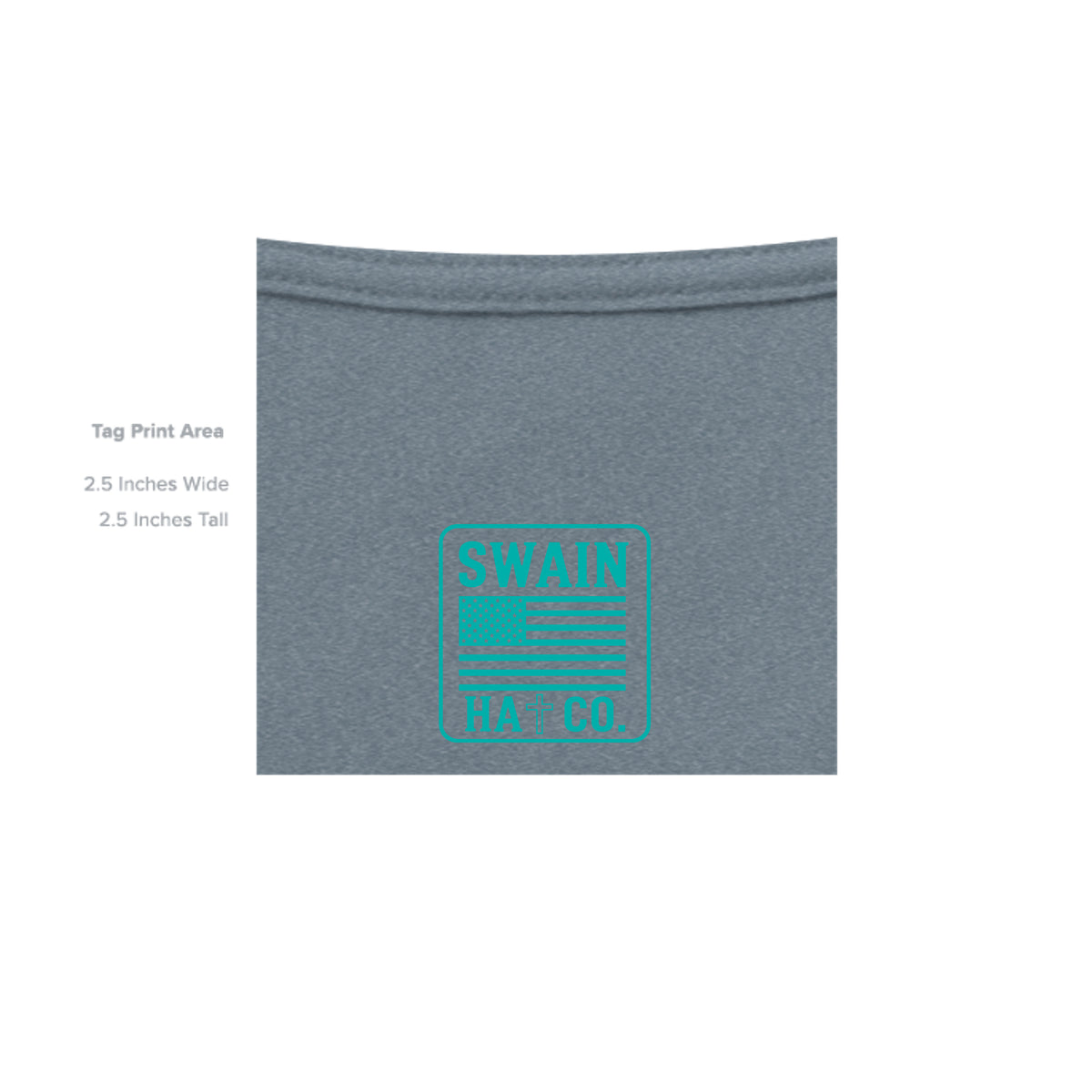 SwainfishLogo3 heather indigo T-shirt inside label detail