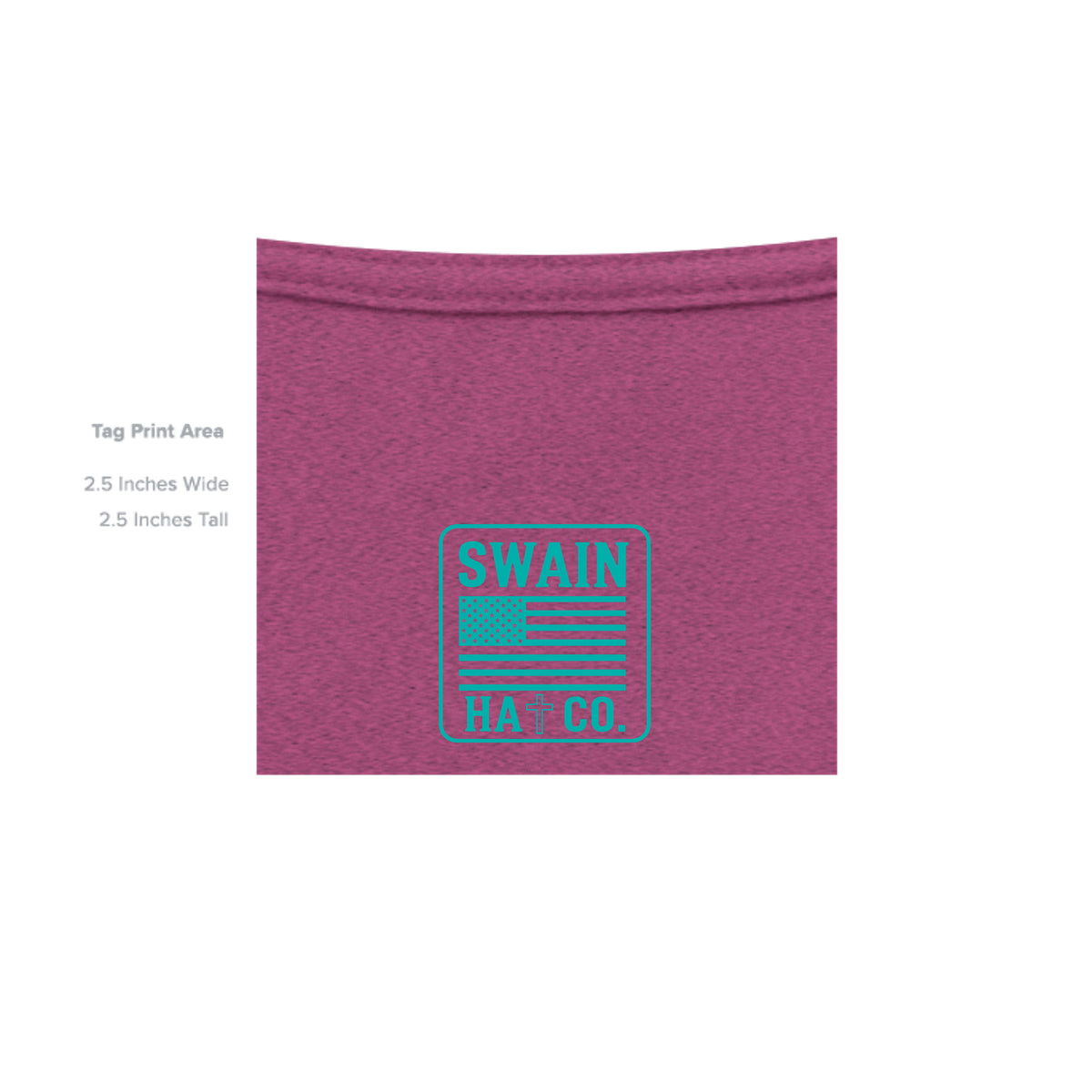 SwainfishLogo3 antique heliconia T-shirt inside label detail