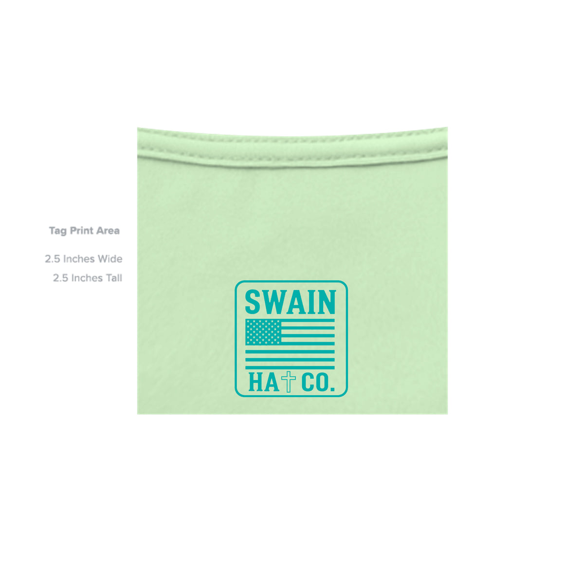 SwainfishLogo3 mint green T-shirt inside label detail